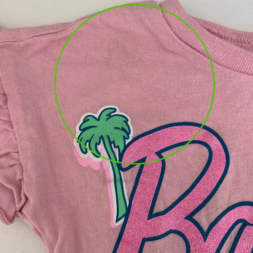 Barbie Shirt Girls 18M Pink Ruffle Sleeve Graphic Tee Roller Skate Mattel Preppy
